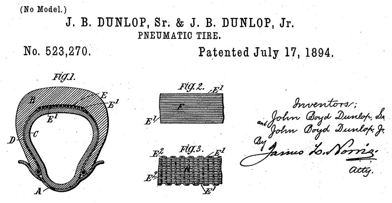 Patent for the Pneumatic Tire by John Dunlop, July 17, 1894.